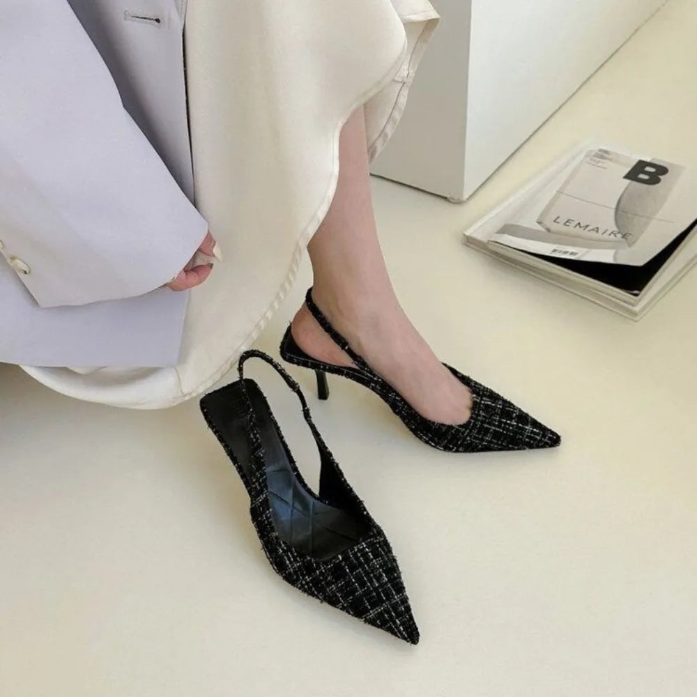 Designer Slingbacks Heels Pumps Women Pointed Blue Toe Party Shoes Zpaxo black 34