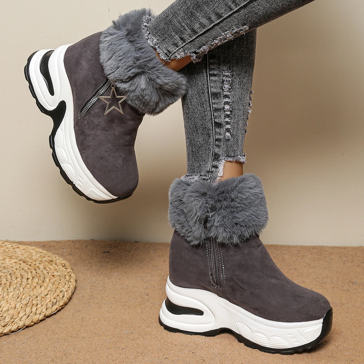 2025 New Women Ankle Boots Causal Zipper Internal Increasing Shoes Women Outdoor Luxury Designer Shoes Warm Platform Snow Boots Zpaxo