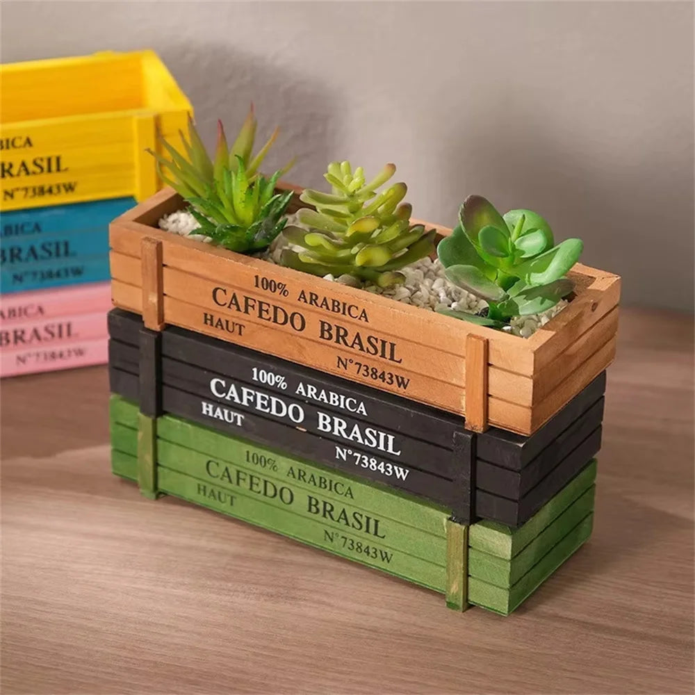 Retro Wooden Planter Box – Succulent, Moss & Desk Organizer