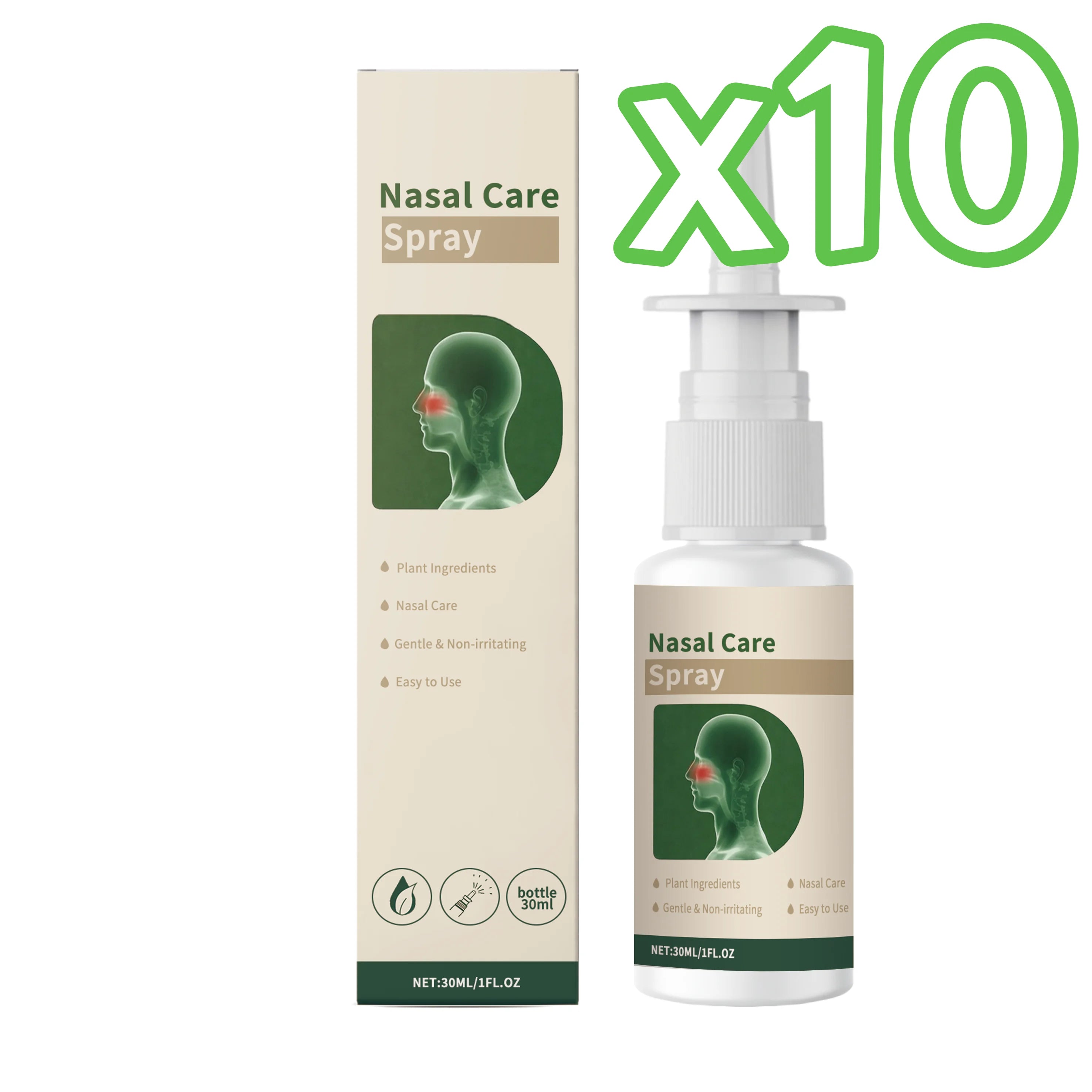 Plant-Based Nasal Cleaning Spray 30ml – Congestion Relief Nasal Care Spray Zpaxo 30ml boxed x 10pcs