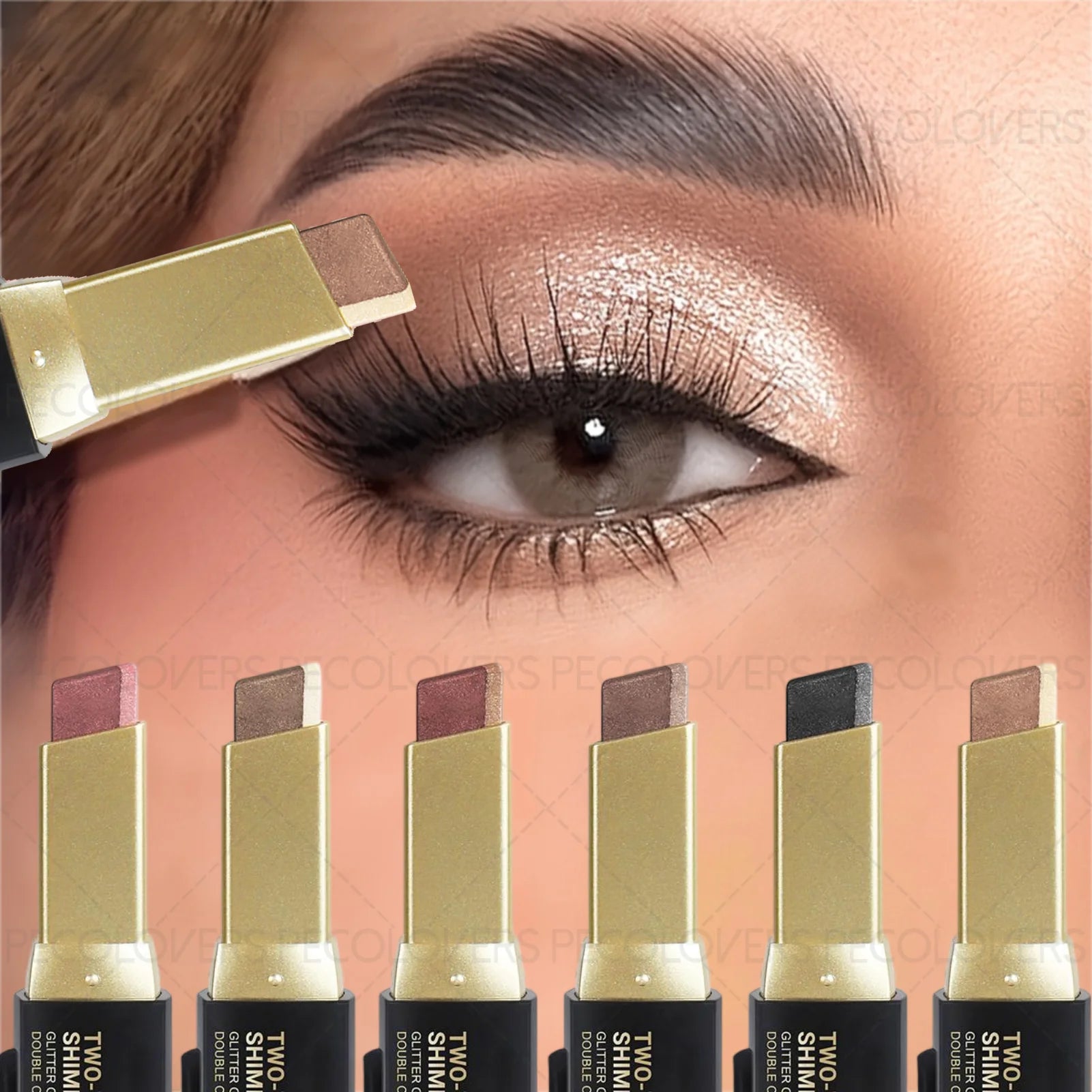 1pc PECOLOVERS Aurora Shimmer 2-Tone Gradient Glitter Eyeshadow Stick - Long-Lasting, Waterproof, Formaldehyde-Free Zpaxo