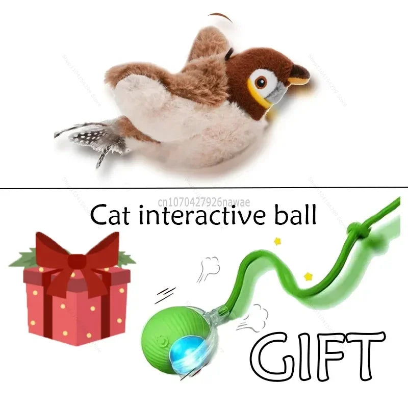 Interactive Cat Toys Rechargeable Electric Chirping Flapping Wings Bird with Catnip Cats Touch-Activated Squeaky Plush Toy Pet Zpaxo Sparrow - Green ball