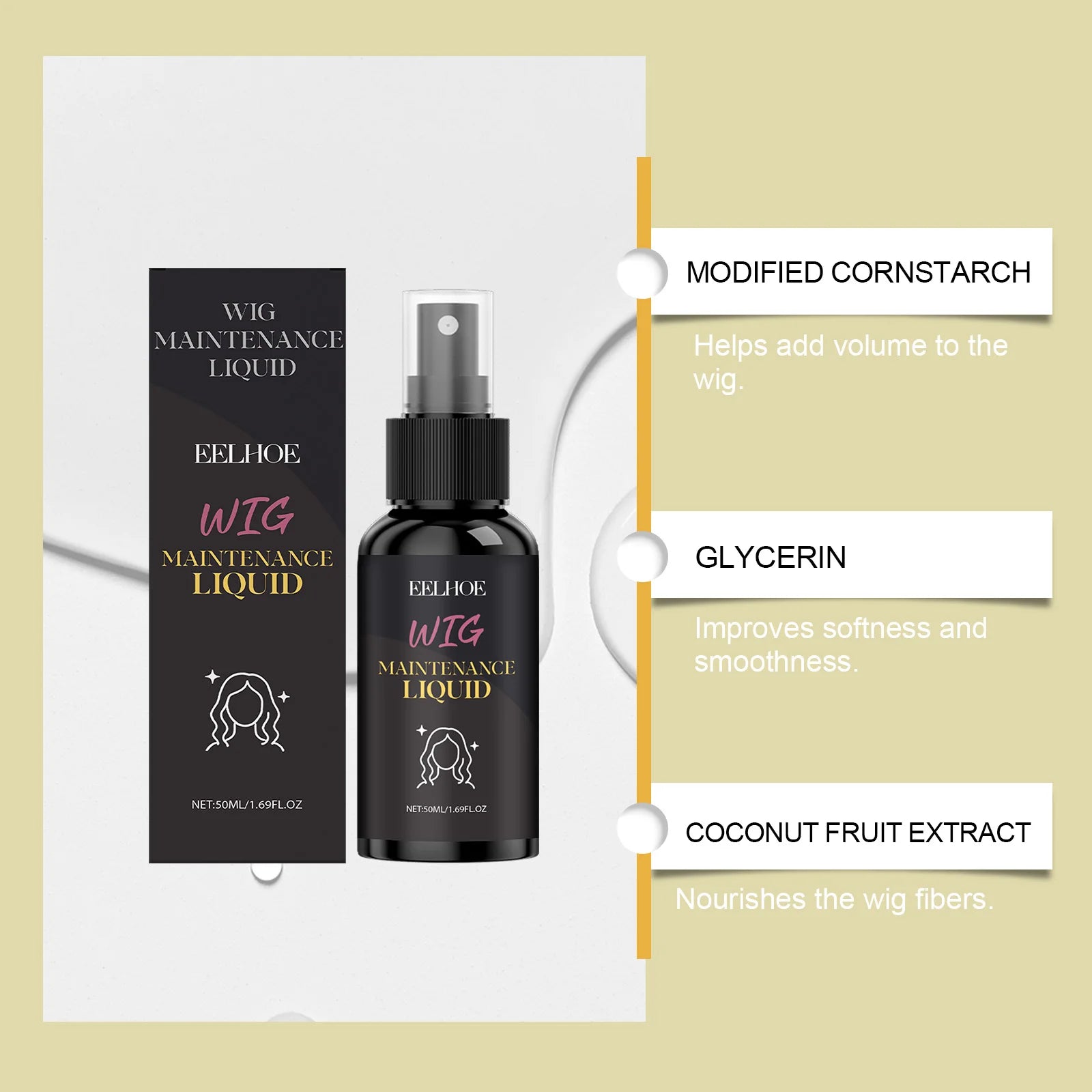 Eelhoe Coconut Wig Volumizing Spray – Frizz Control 50ml Wig Styling Spray Zpaxo