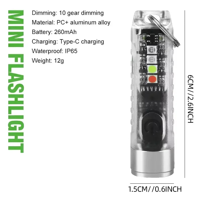 Outdoor Strong Light LED Flashlight Mini Portable Keychain USB