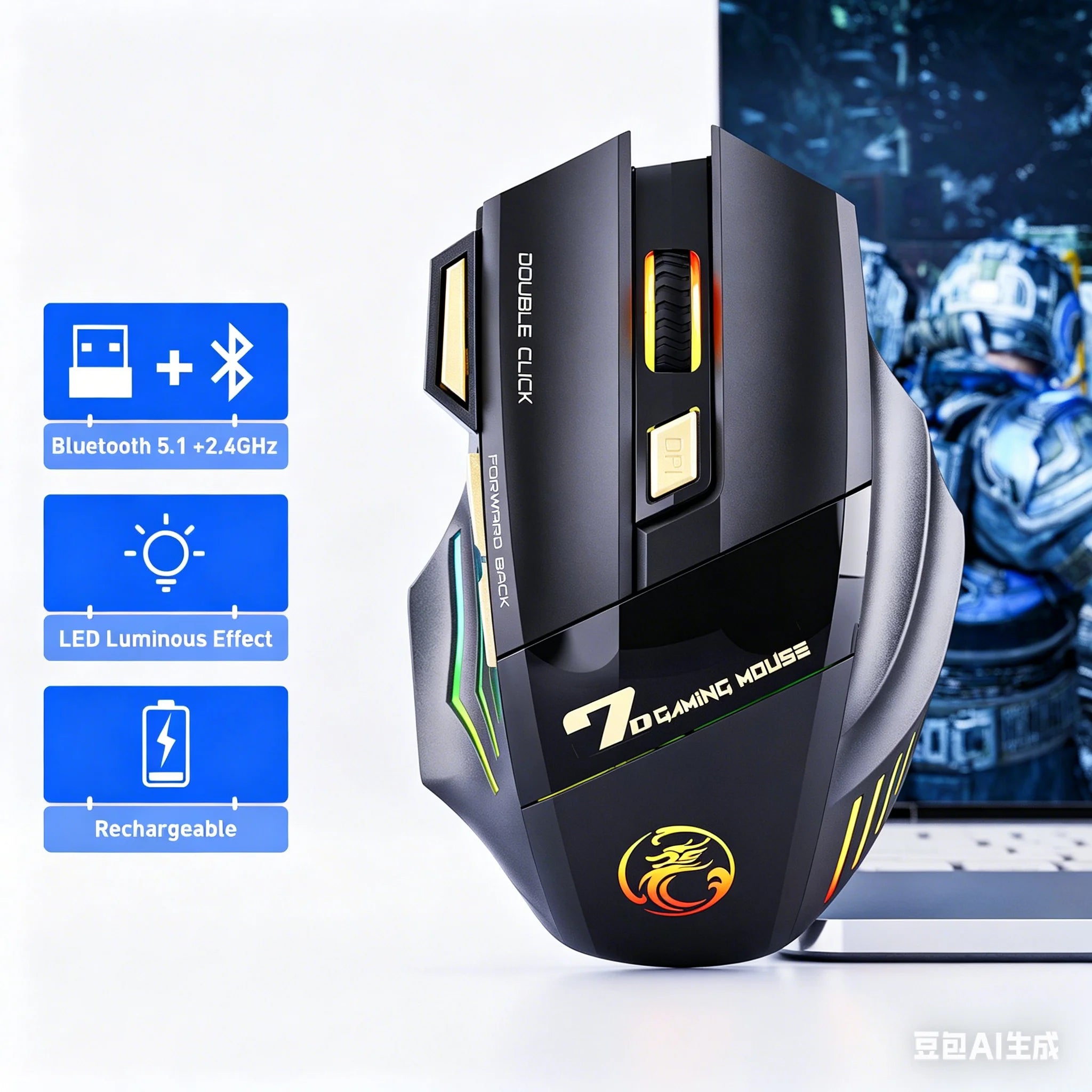 Bluetooth Dual-mode Gaming Mouse 3200DPI Precision One-click Rapid Zpaxo