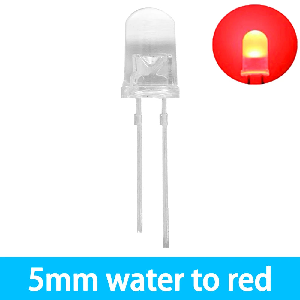 1000PCS 5mm F5 LED Light Diodes - 5-Color (White/Blue/Red/Yellow/Green) Bulbs for DIY Electronics, RC & Crafts Zpaxo f5 water to red