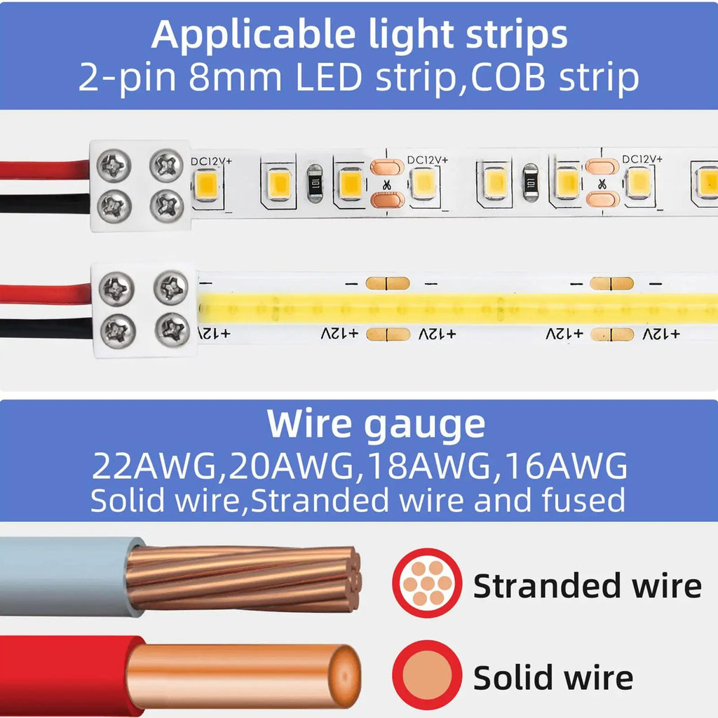 LED Strip Connectors 2Pin 5V 12V 24V Versatile Light Solderless