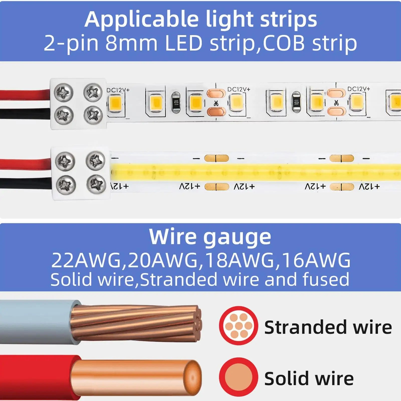 LED Strip Connectors 2Pin 5V 12V 24V Versatile Light Solderless