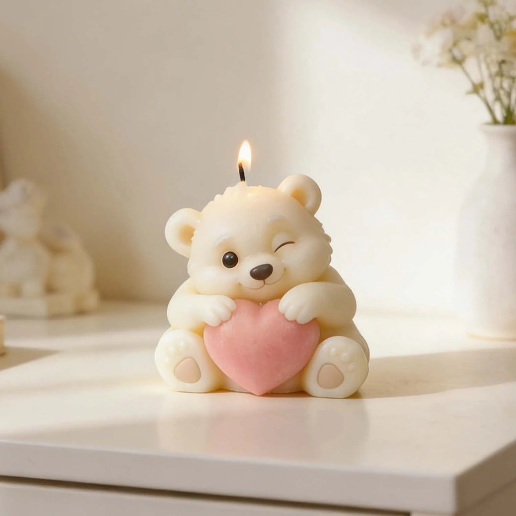 3D Bear Holding Heart Silicone Mold – Candle, Soap & Resin