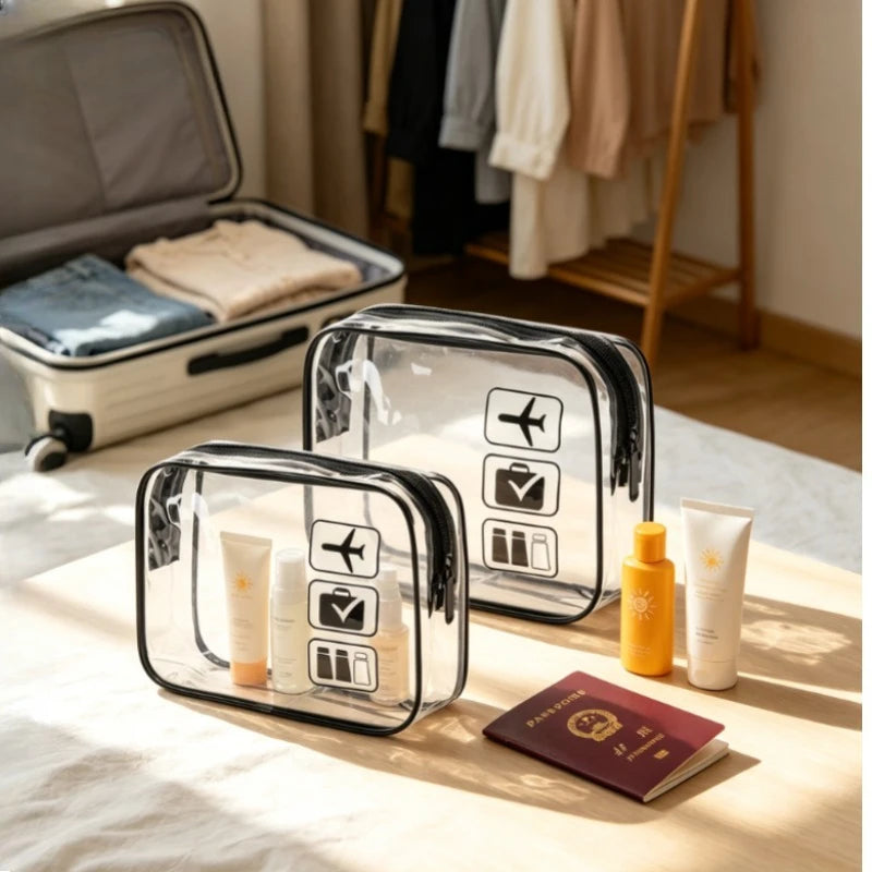 Clear PVC Toiletry Bags Transparent Travel Organizer Airport Carry-on