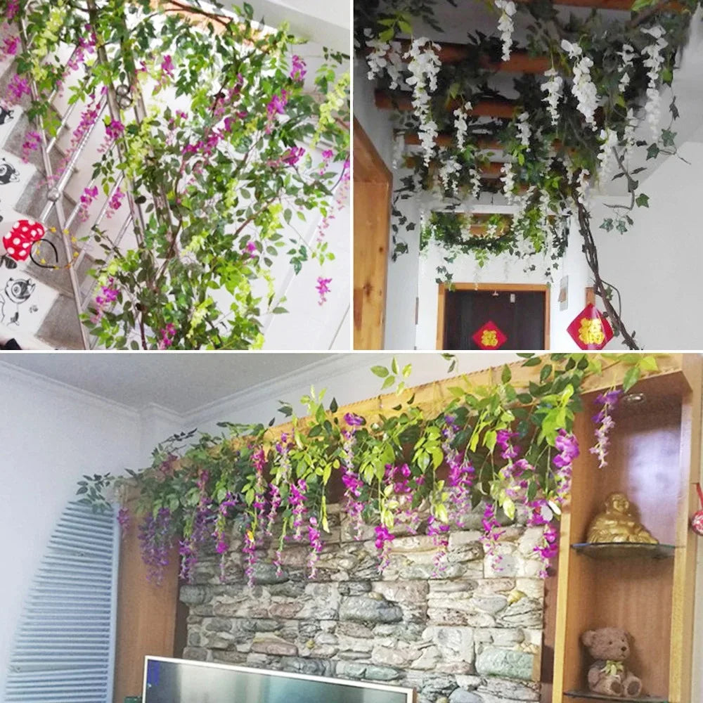 Lush 70 8 Artificial Wisteria Flowers Garland Outdoor Wedding Garden