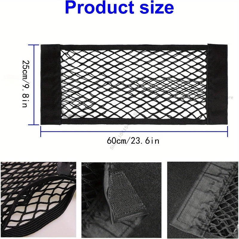 Car Back Rear Trunk Organizer Net Mesh Seat Elastic String Magic Sticker Universal Storage Bag Pocket Auto Put Paper Stowing Zpaxo