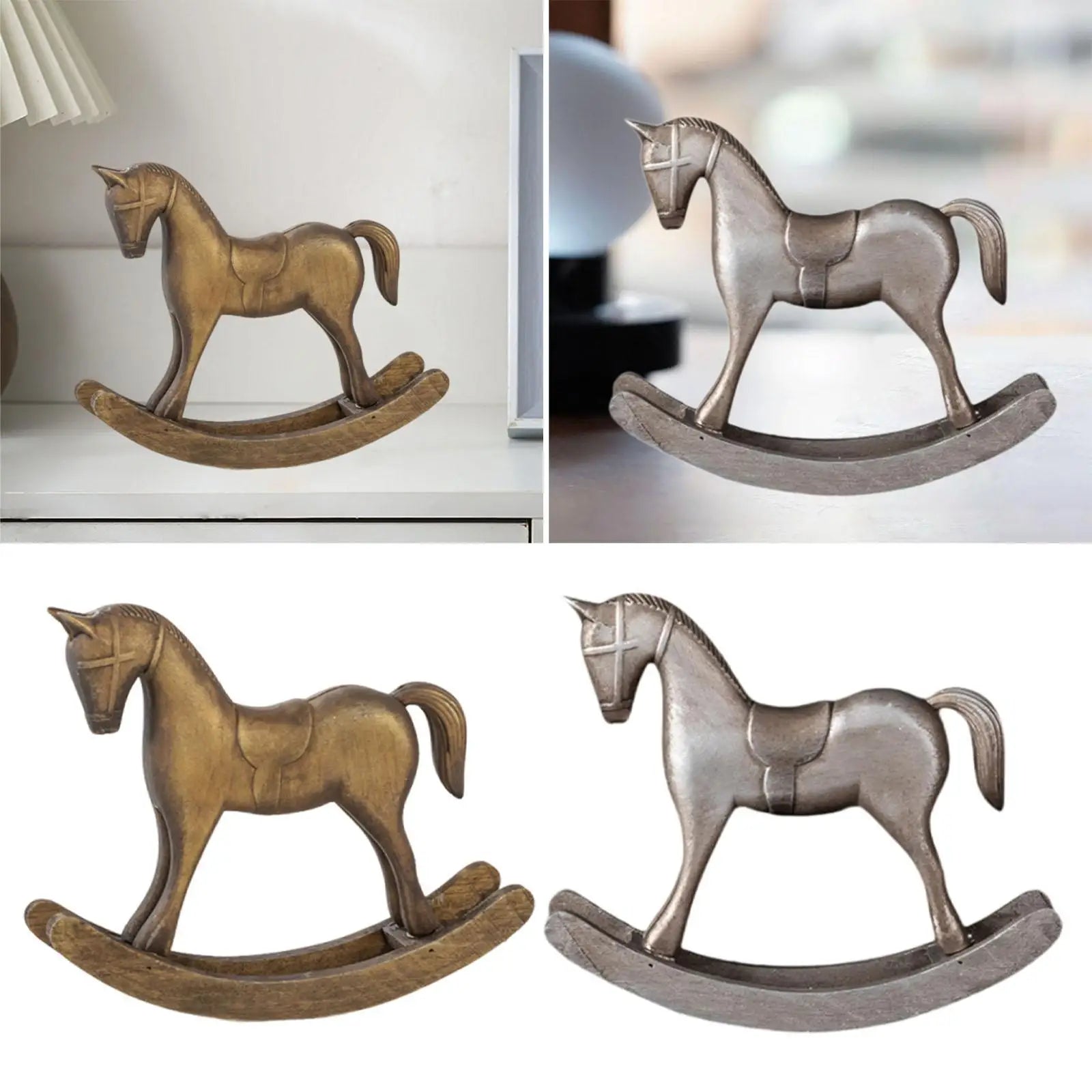 Wooden Rocking Horse Statue – Decorative Figurine for Home & Office Decorative Figurine Zpaxo
