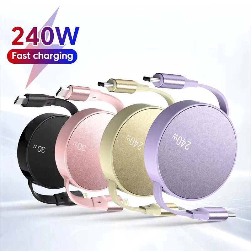 240W PD USB Type C To Type C Cable Retractable Fast Charging USB C Cable For iPhone 15 Huawei Xiaomi Samsung MacBook Data Wire Zpaxo