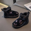 2023 Baby Girl Shoes Winter Kids Snow Boots Velvet Thickening Zpaxo Black-cartoon 35(insole 21.6cm) CN