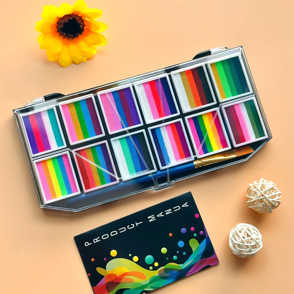 12 Grids colors Face painting Body paint Makeup rainbow Water-based Colorful Painting Set Christmas Palette for Adults and Kids Zpaxo