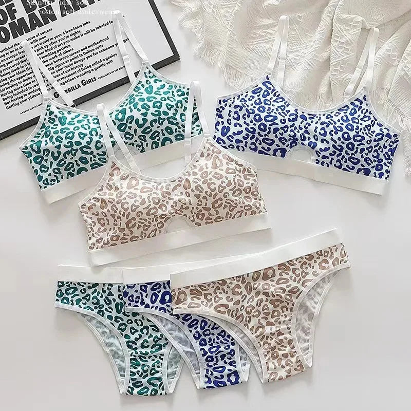 Women's Leopard Print Seamless Bra & Brief Set – 1-4 Pcs