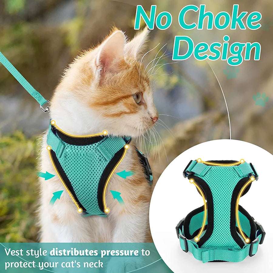 Cat Harness and Leash for Walking, Escape Proof Soft Adjustable Vest Harnesses for Cats, EasyControl Zpaxo