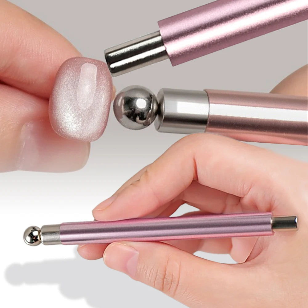 2 In 1 Nail Cat Eye Magnet And Super Strong Magnetic Ball Purple Pink Aluminum Anti-Mistouch Salon Home Manicure DIY Nail Tool Zpaxo