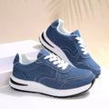 Blue Denim Platform Sneakers Women Fashion Thick Sole Lace Up Sports