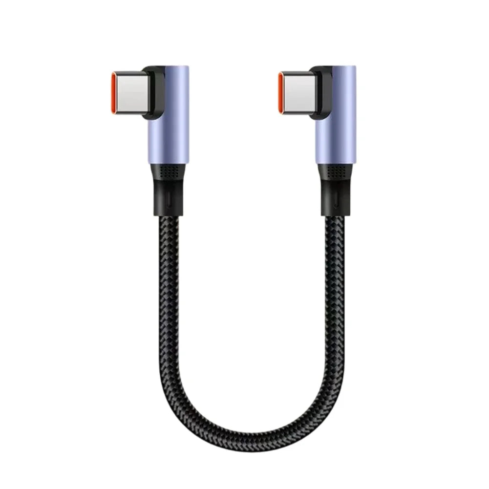 90° Elbow USB-A to USB-C Cable 15/30cm – 100W 6A Fast Charge