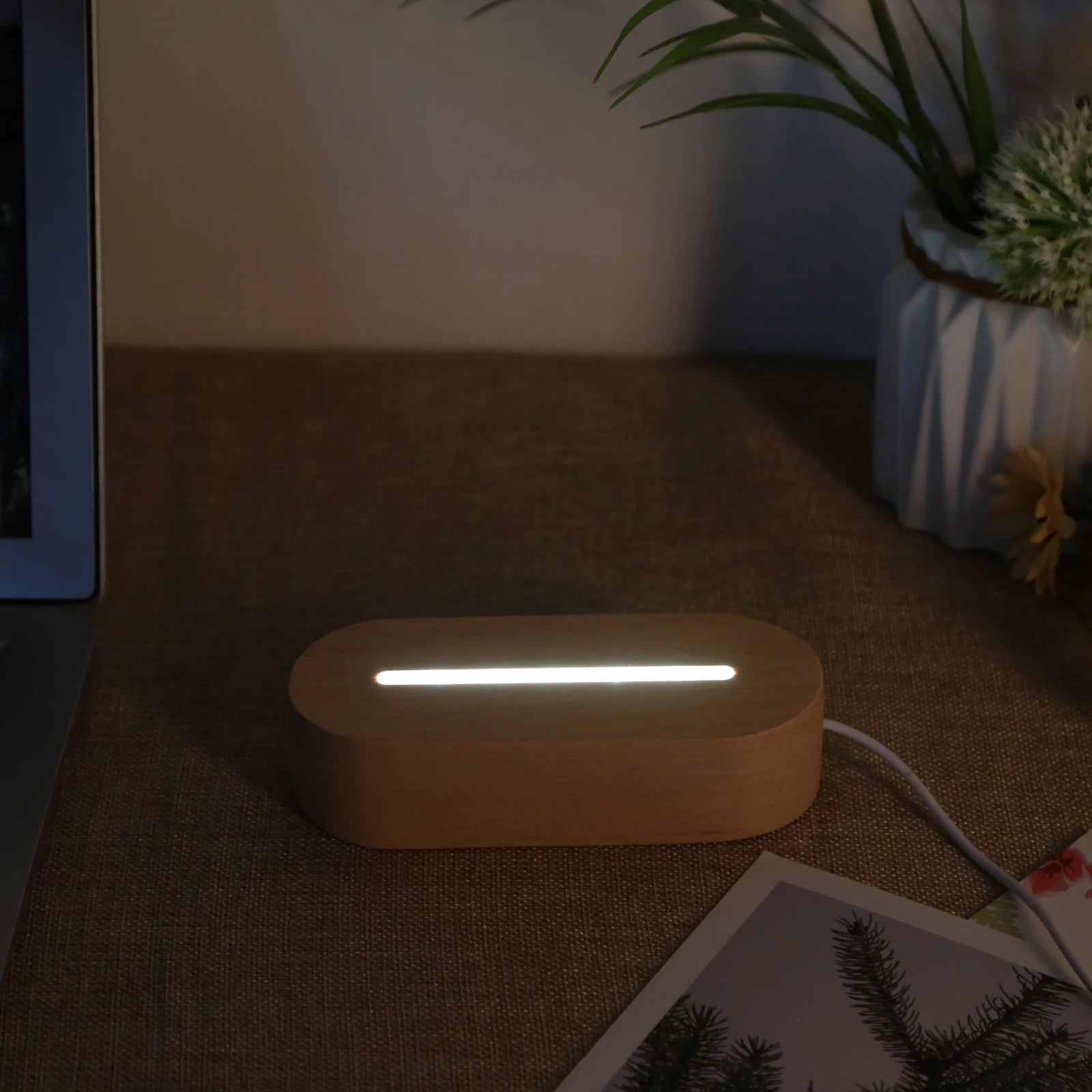 1- Oval Wooden LED Light Display Luminous Base Resin Letter Lamp