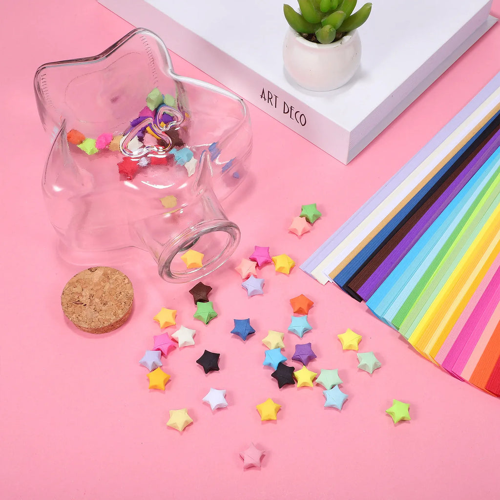 540Sheets Rainbow Origami Star Paper Strips Glass Wishing Bottle DIY