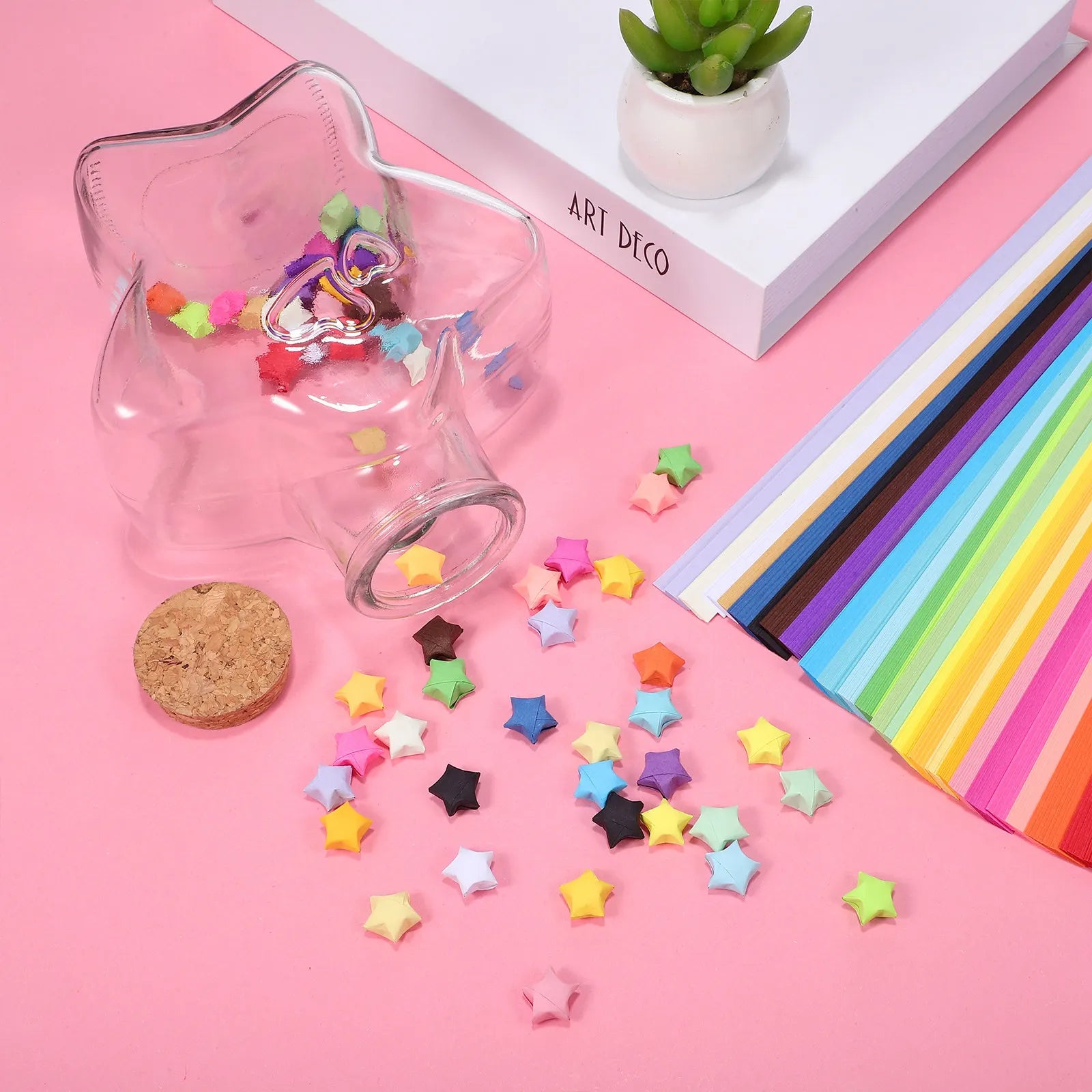 540Sheets Rainbow Origami Star Paper Strips Glass Wishing Bottle DIY