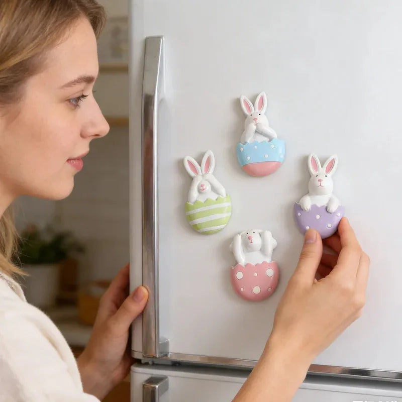 Easter Bunny Fridge Magnets 4-Piece Creative Resin Cartoon Wall Decor