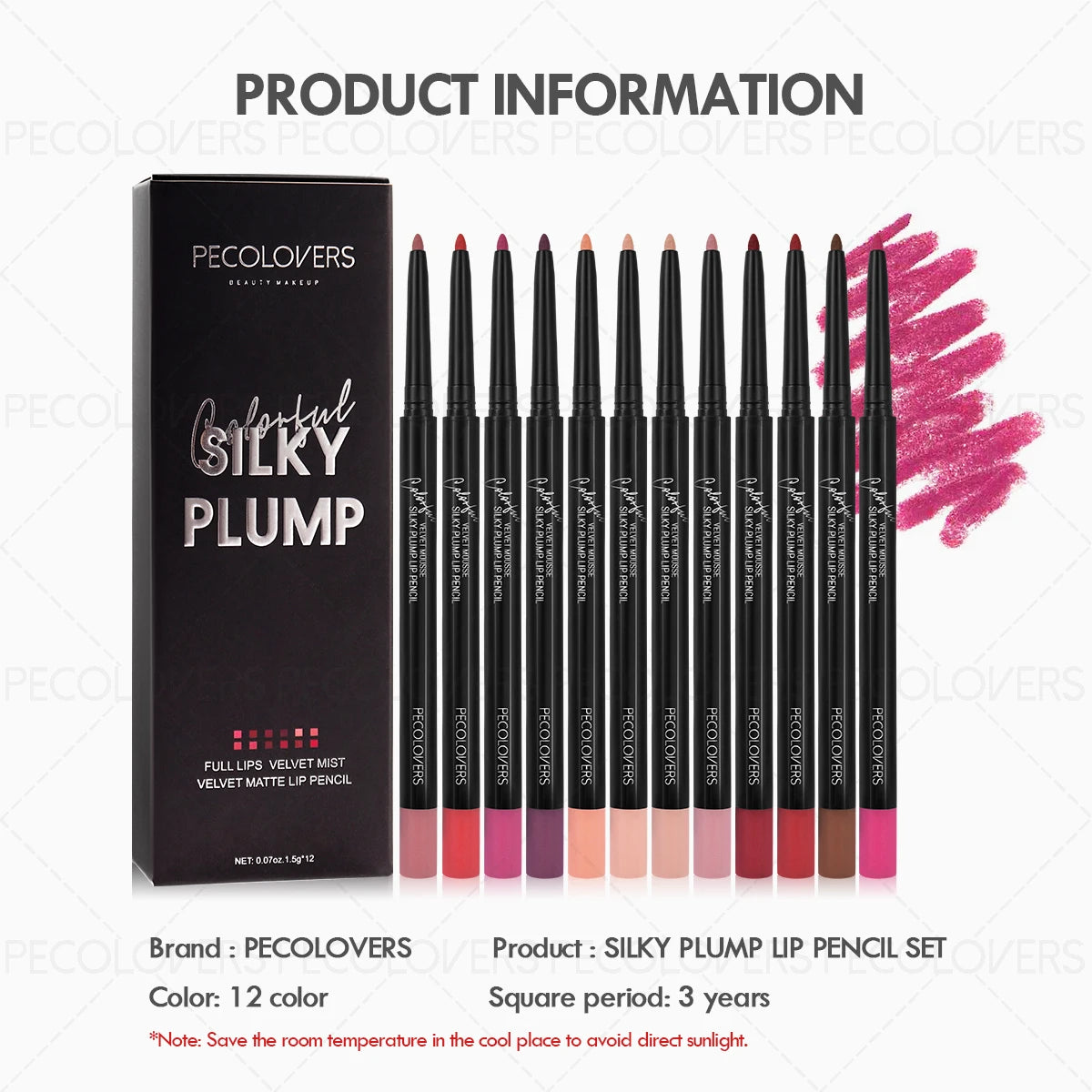12PCS/Set Long Lasting Matte Lip Liner, Smooth Application, Sexy Lips, Soft and Silky Texture, Christmas Gift Zpaxo