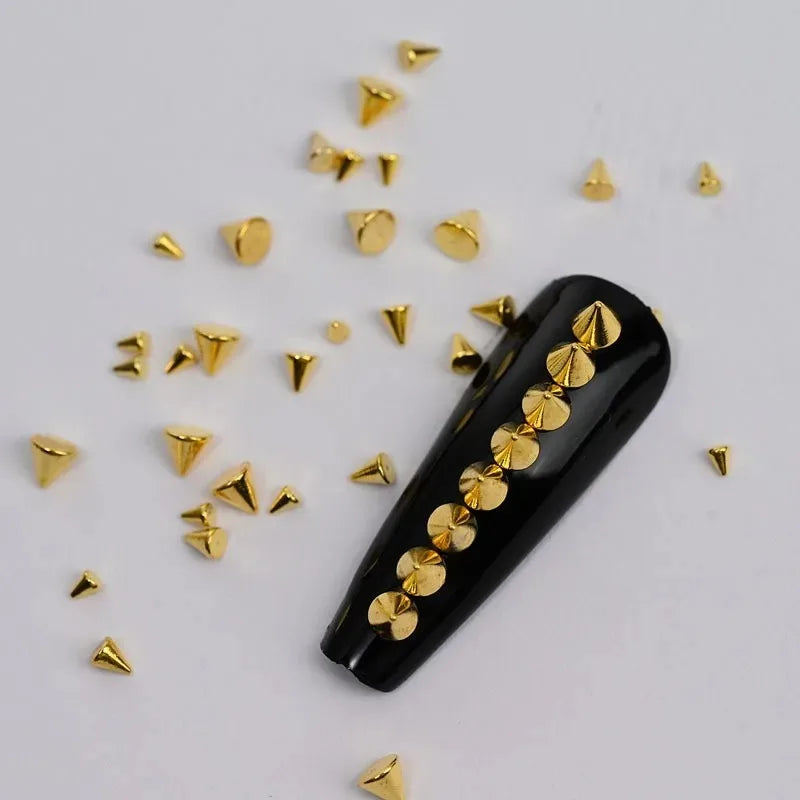6 Grids 3D Punk Metal Nail Rivets Spikes Gold Silver Black Round Cone