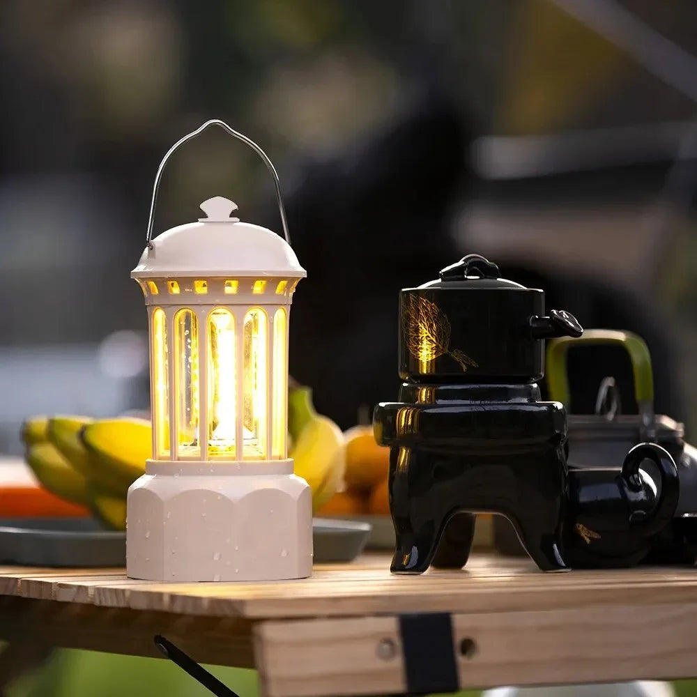 Vintage Roman Pillar LED Camping Lantern | Rechargeable Hook Lamp