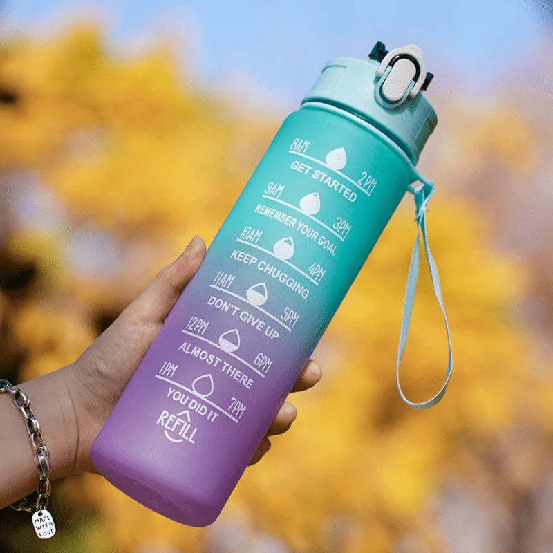 2 Liter Large Capacity Sports Water Bottle Leak Proof Colorful Plastic Cup Drinking Outdoor Travel Portable Gym Fitness Jugs Zpaxo green purple-900ml 2.0L