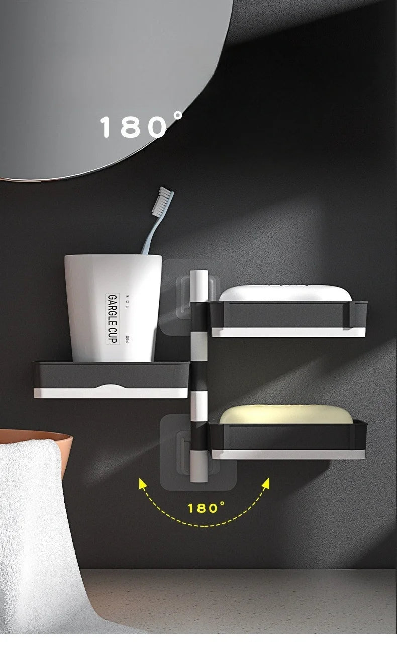Rotary soap box Soap box perforation-free wall mounted drain storage rack multi-function dry and wet separation Zpaxo 3 floors