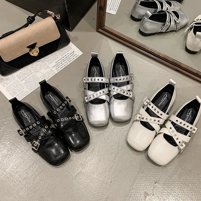 Designer Spring Women Mary Jane Shoes Fashion Square Toe Ladies Comfort Soft Sole Flats Women's Comfort Ballerinas Shoes Zpaxo