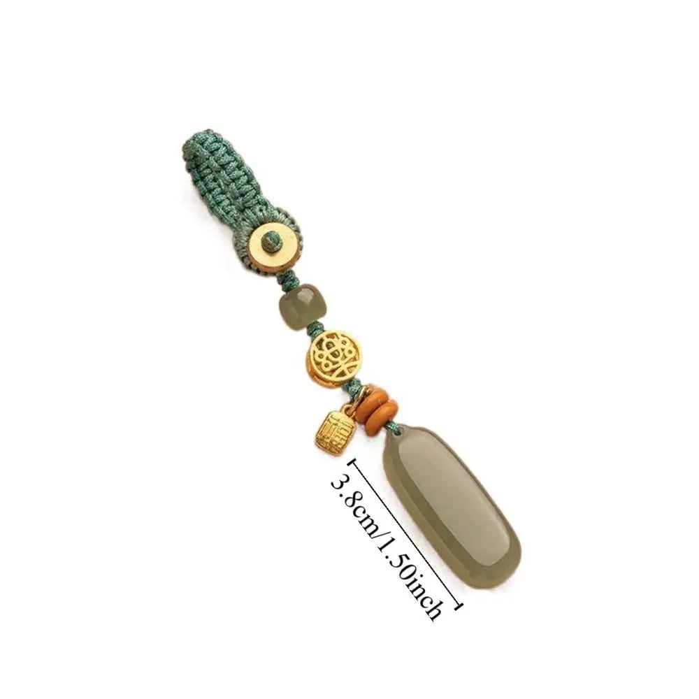 Fashionable Natural Hetian Jade Car Key Ring Tranquility Peace Key Pendants Green Personality Pendant Mobile Phone Chain Couple Zpaxo