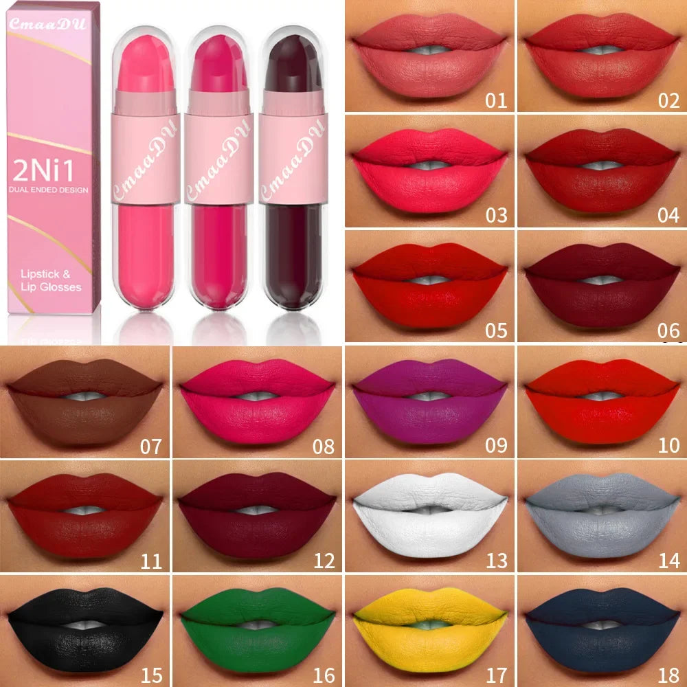 18Color 2In1 Matte Velvet Liquid Lipstick Double Head Sexy Red Purple