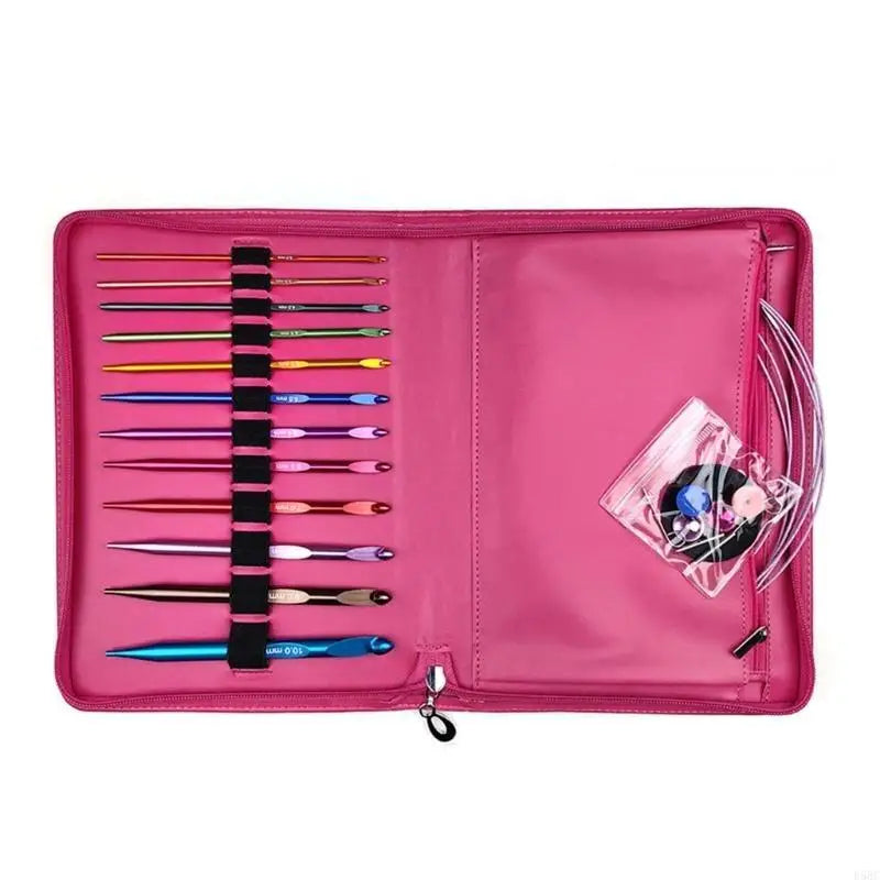 12Pair Aluminum Interchangeable Circular Knitting Needle Set 3.0mm-10mm with Leather Case for Knitting Weaving Sweater Zpaxo
