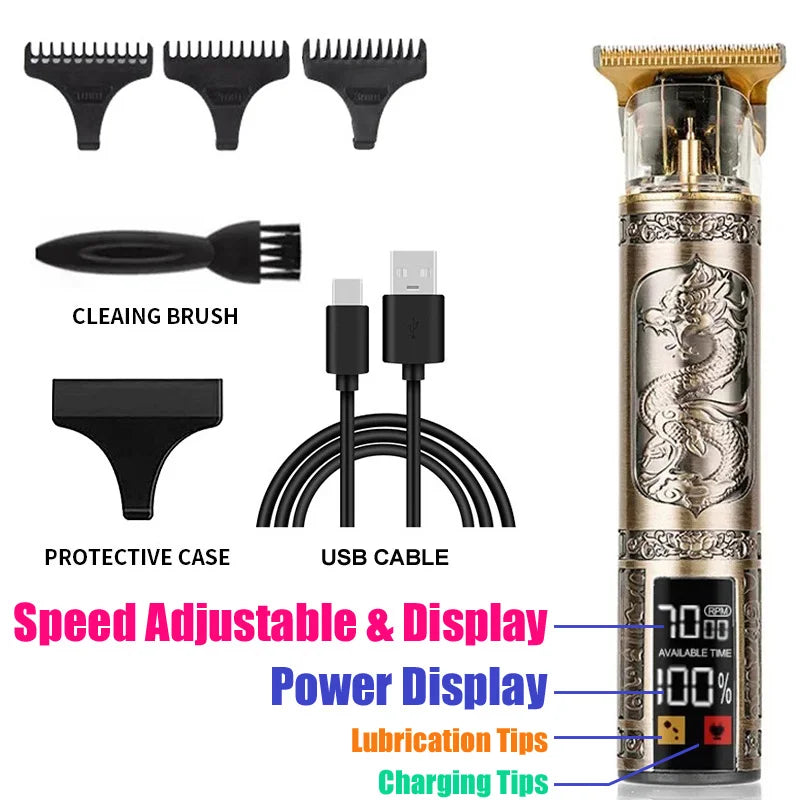 XMSJ T9 Cordless Vintage Hair Clipper – USB Rechargeable Trimmer Cordless Hair Clipper Zpaxo 068-PhoenixDragon