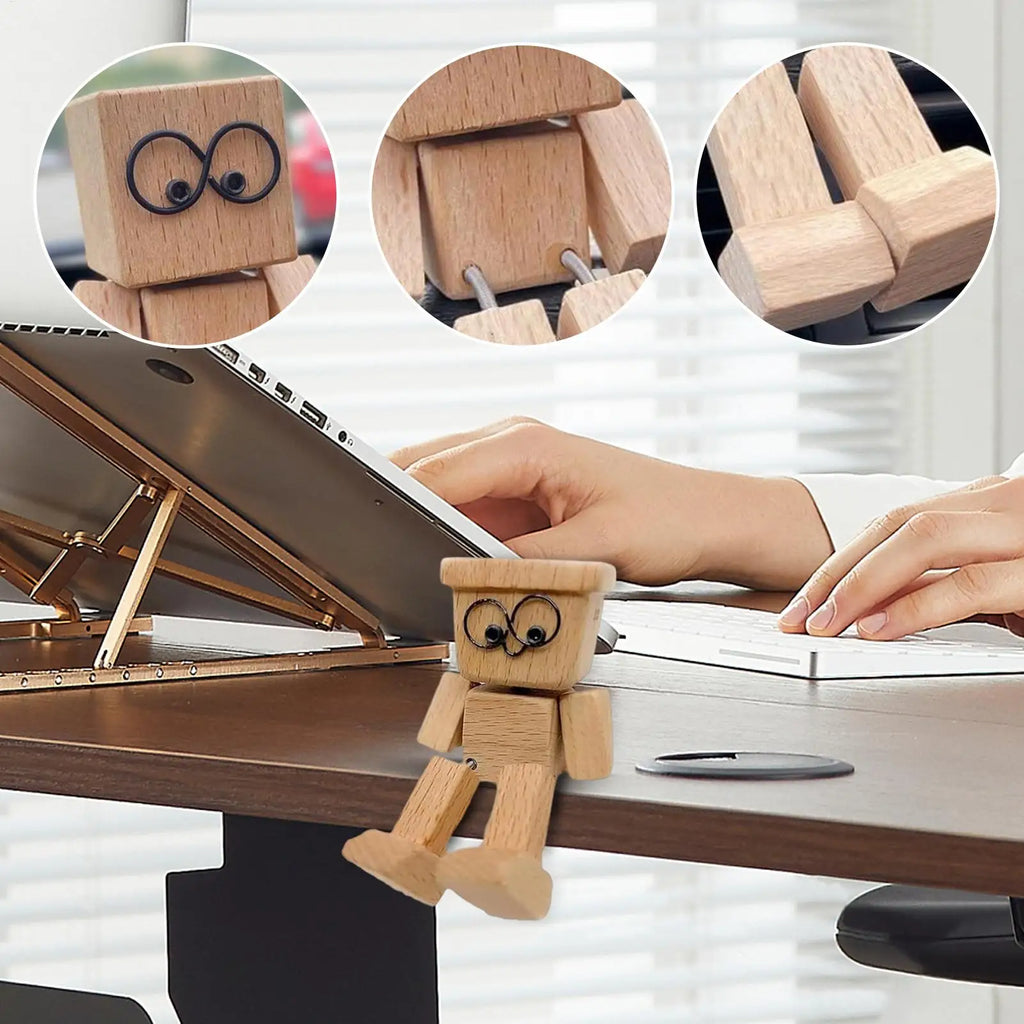 Shaking Wooden Man Figurine Funny Bobblehead Car Dashboard Decoration
