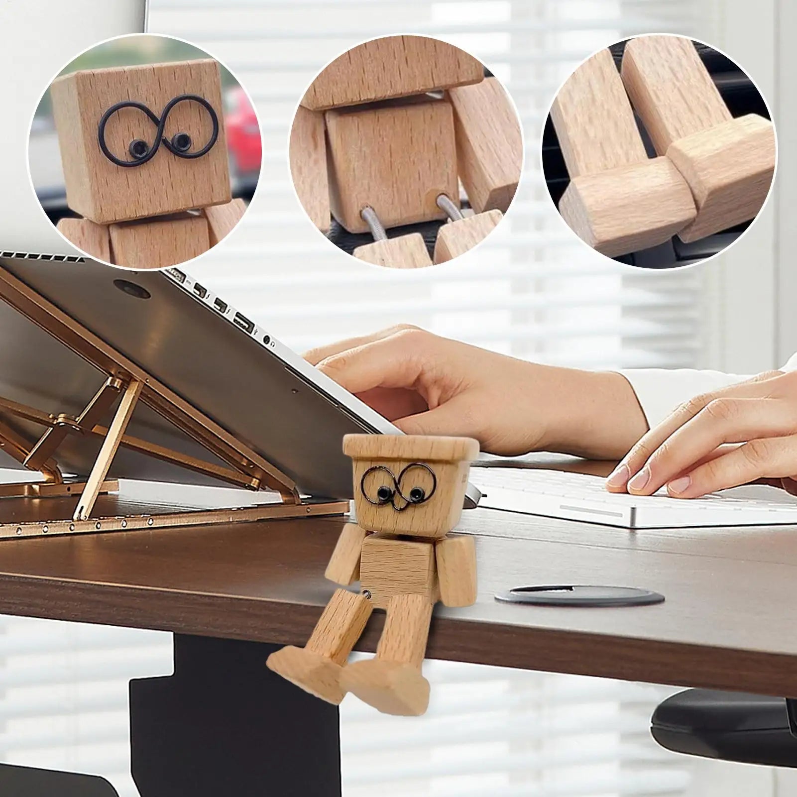 Shaking Wooden Man Figurine Funny Bobblehead Car Dashboard Decoration