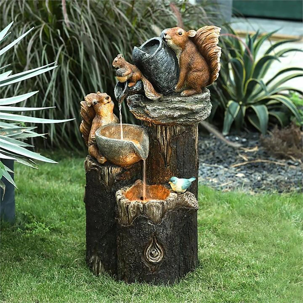 Duck Squirrel Solar Fountain Ornament Garden Family Creative Statue