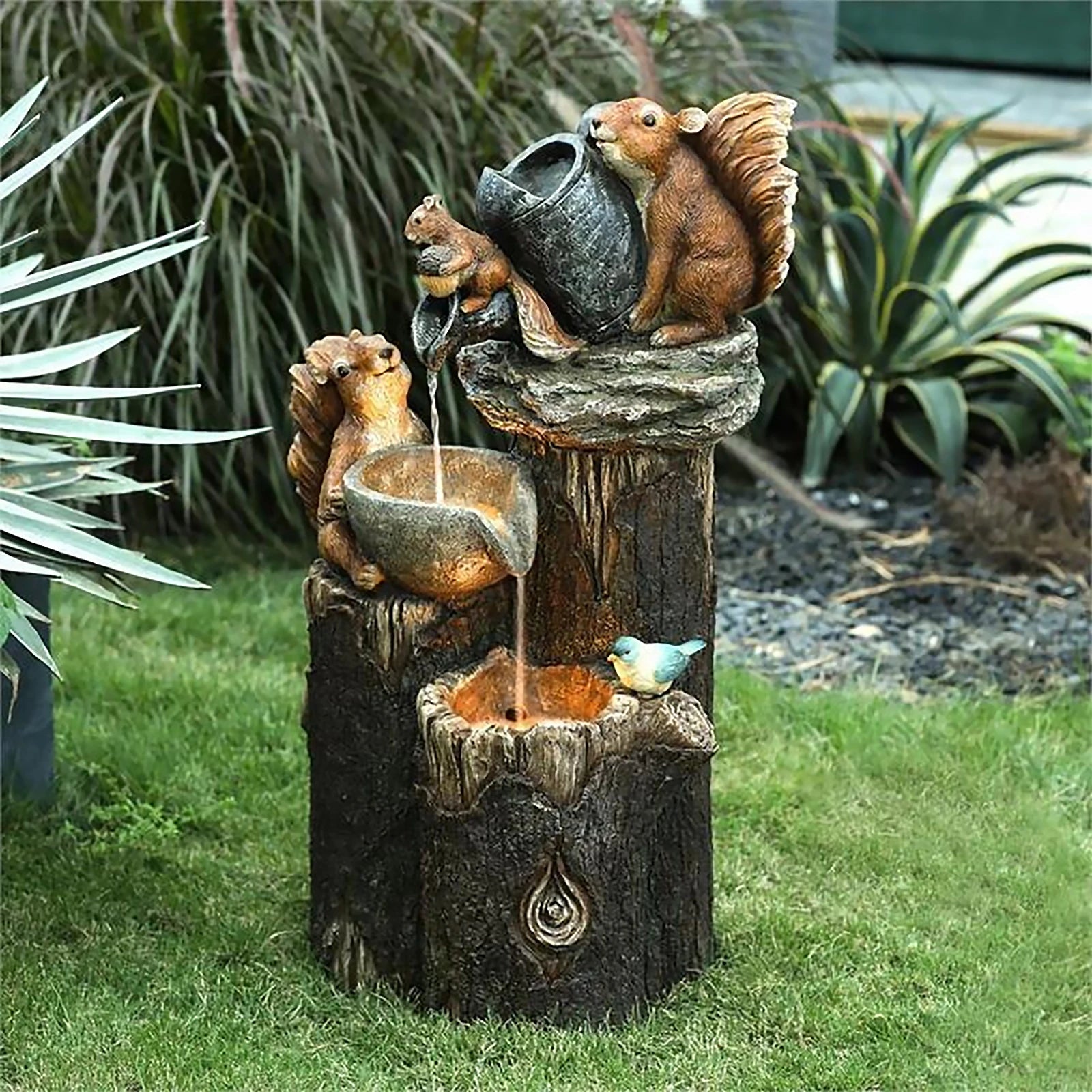 Duck Squirrel Solar Fountain Ornament Garden Family Creative Statue