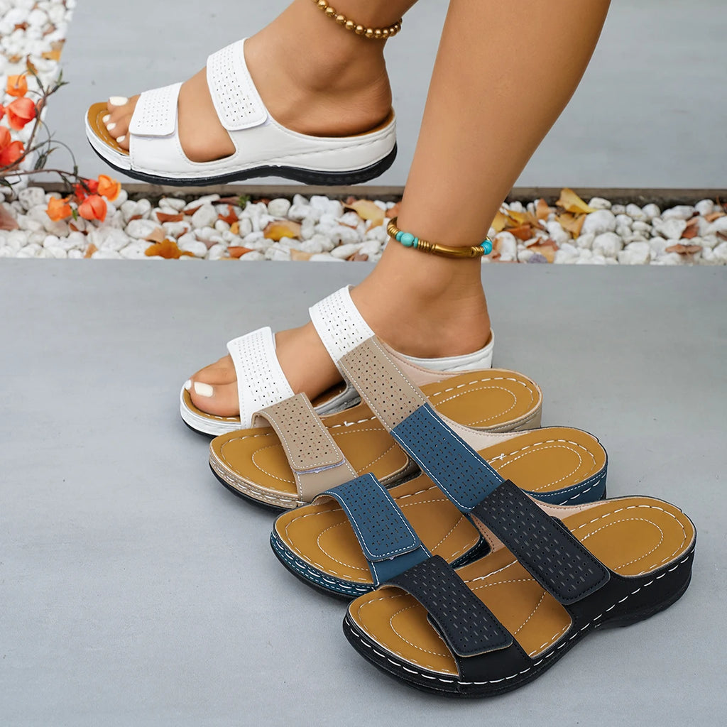 Women Casual Wedge Slippers Lightweight Sandals Comfortable Thick-soled Shoes Women Open-toe Contrasting Slippers Slides Women Zpaxo