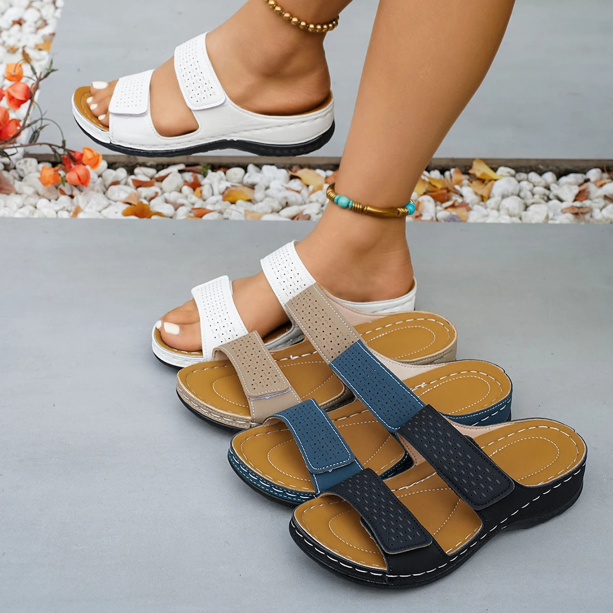Women Casual Wedge Slippers Lightweight Sandals Comfortable Thick-soled Shoes Women Open-toe Contrasting Slippers Slides Women Zpaxo