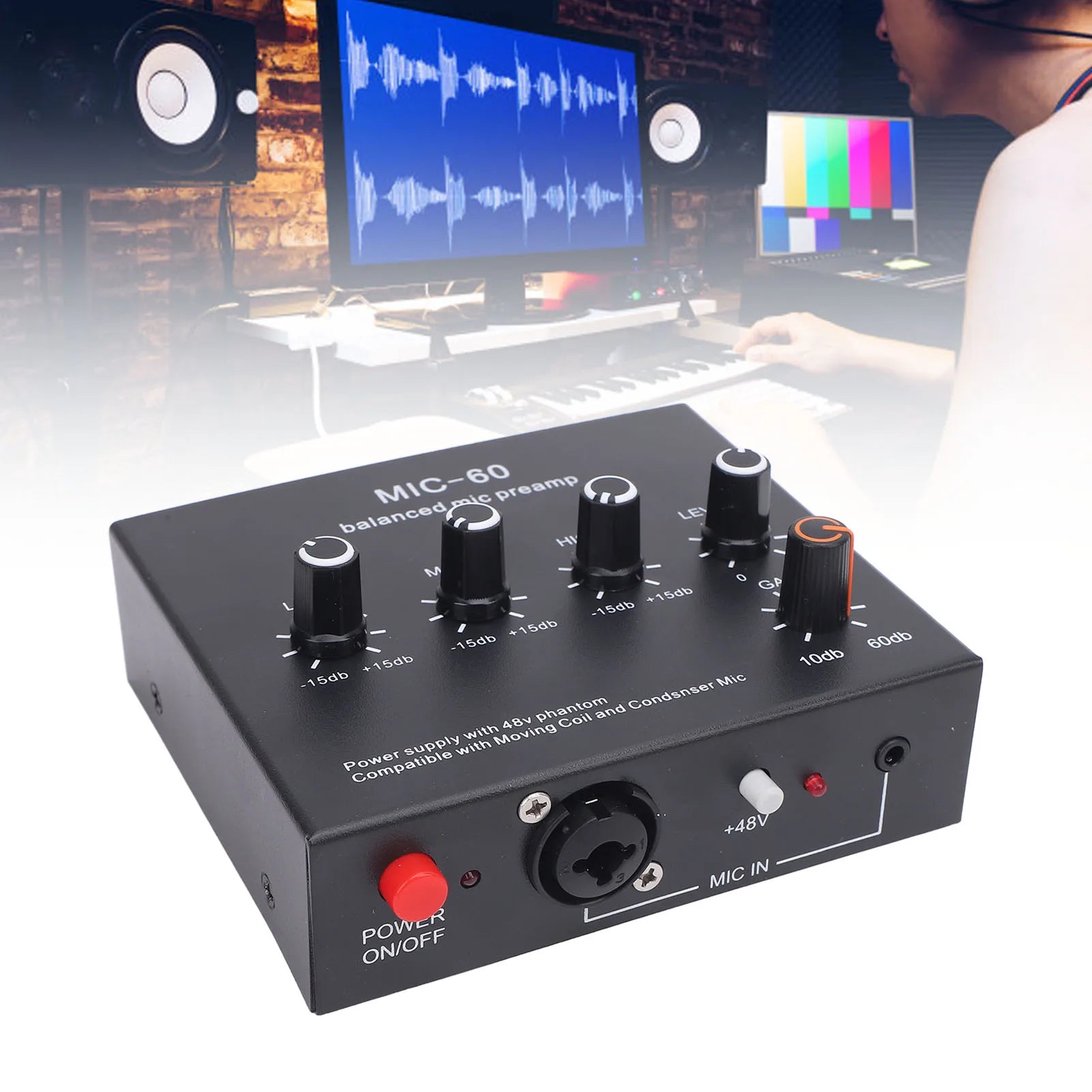 Balanced Mic Preamp 60db Gain Portable Enhance Sound Aluminum Alloy