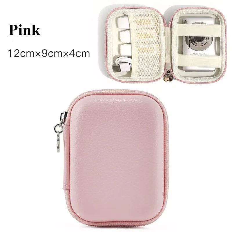 PU Leather Hard Shell Digital CCD Camera Case Small Travel Cameras Storage Holder Bag for SD Card Camera Accessories Zpaxo Pink