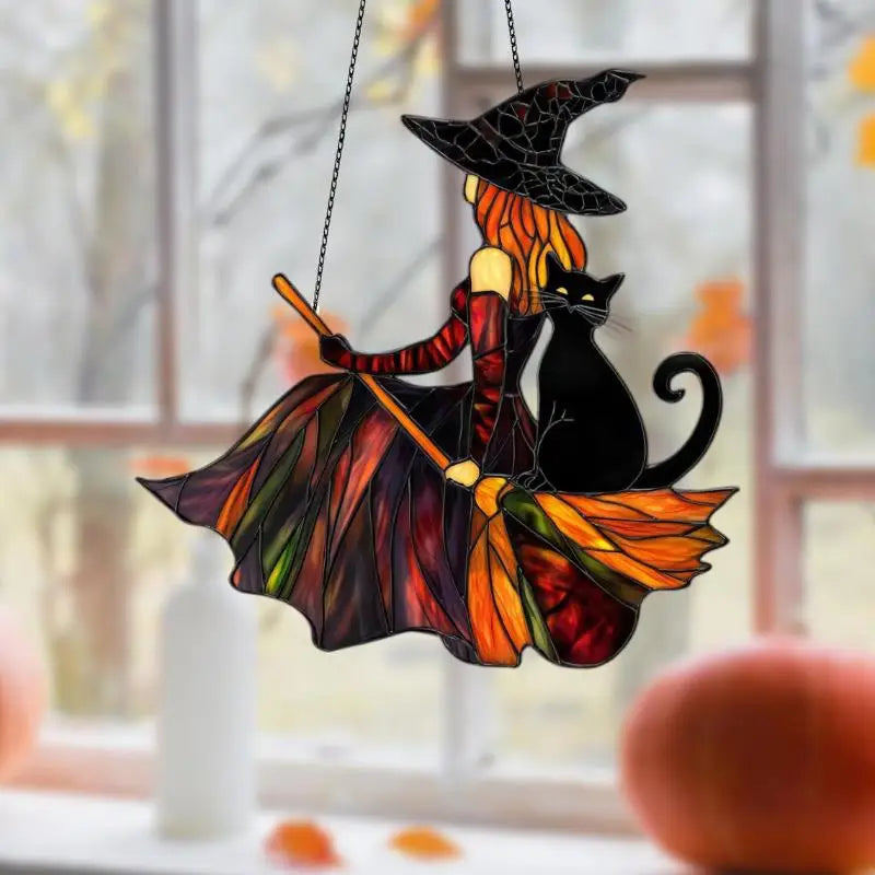 1Pc Halloween Gothic Acrylic Black Cat Suncatcher Window Decoration Wind Chime Hanging Ornament For Home &Party Zpaxo