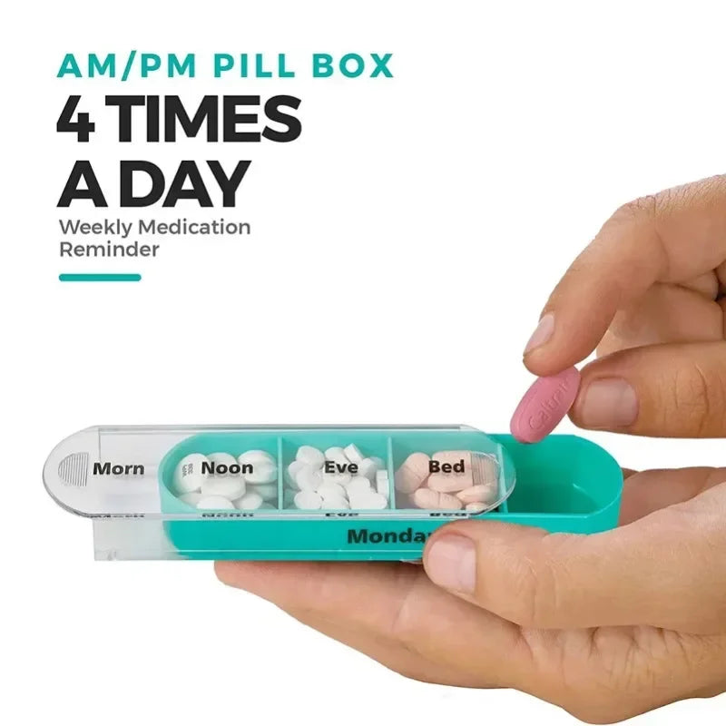 Portable 7 Days Medicine Medical Pill Box 28 Grids Weekly Case