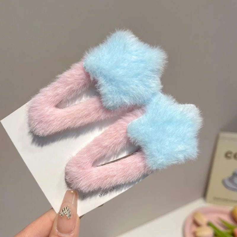 Plush Star Hair Clips Women Blocking Bangs Soft Accessories Girls Zpaxo Blue Star-2pcs